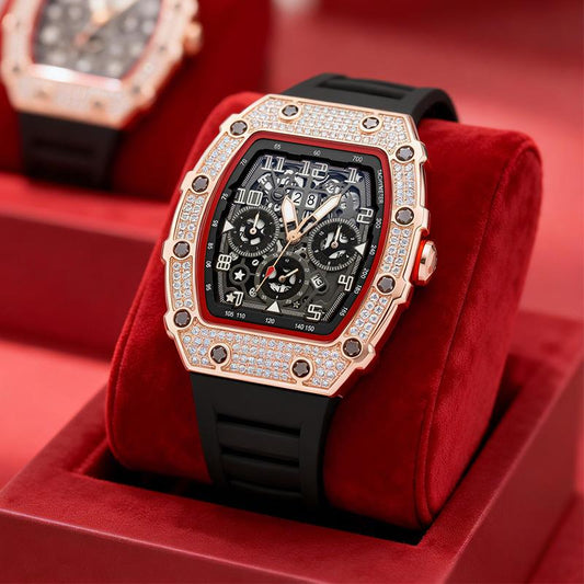 ⌚ Beperkte oplage – 52% korting✨ Luxe herenhorloge in tonneauvorm met strass-versiering