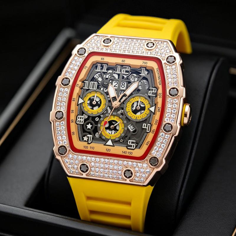 ⌚ Beperkte oplage – 52% korting✨ Luxe herenhorloge in tonneauvorm met strass-versiering