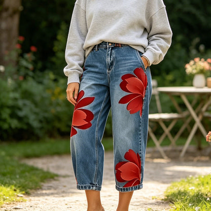 Artistic Flower-jeans met wijde pijpen voor dames