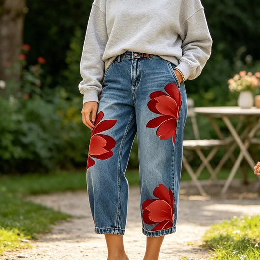 Artistic Flower-jeans met wijde pijpen voor dames