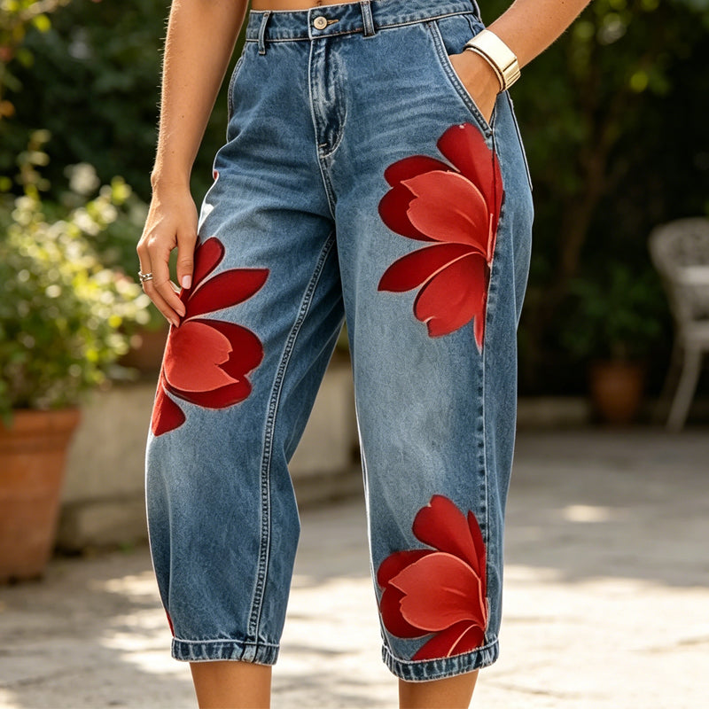 Artistic Flower-jeans met wijde pijpen voor dames
