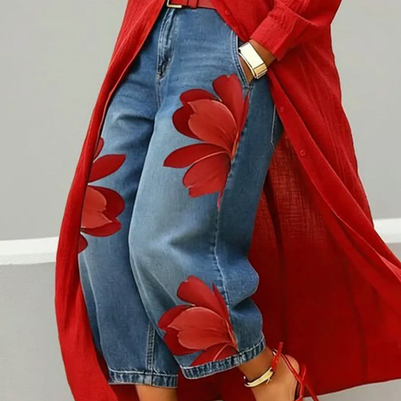 Artistic Flower-jeans met wijde pijpen voor dames