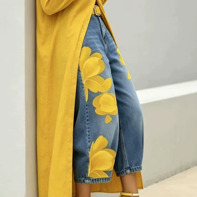 Artistic Flower-jeans met wijde pijpen voor dames