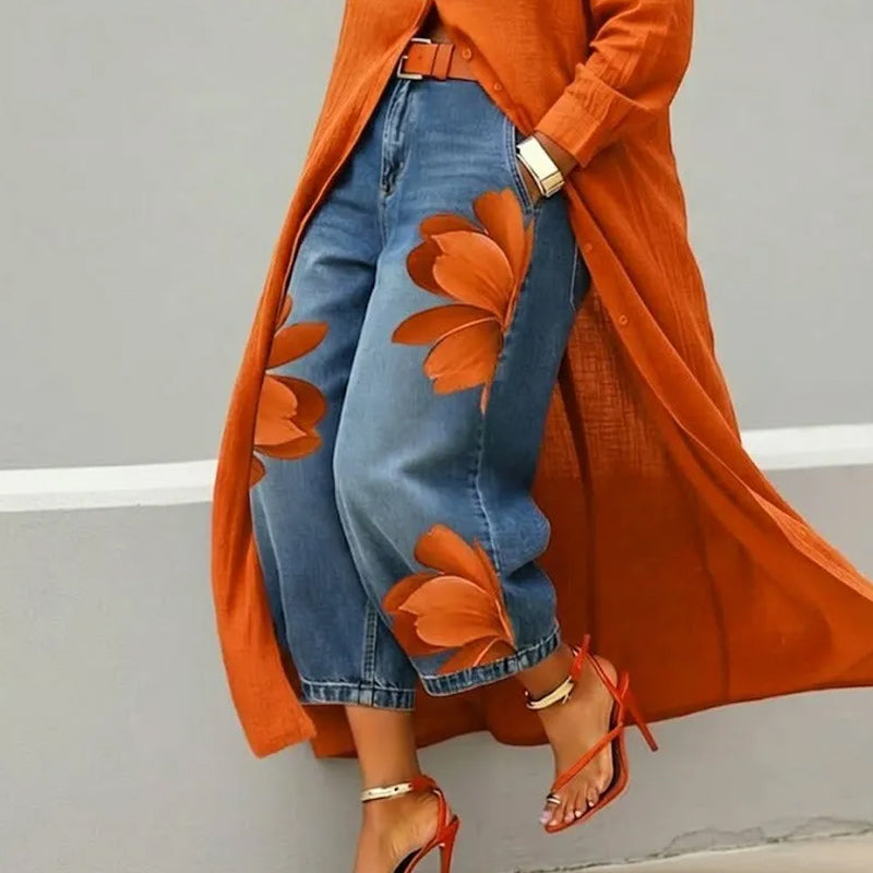 Artistic Flower-jeans met wijde pijpen voor dames