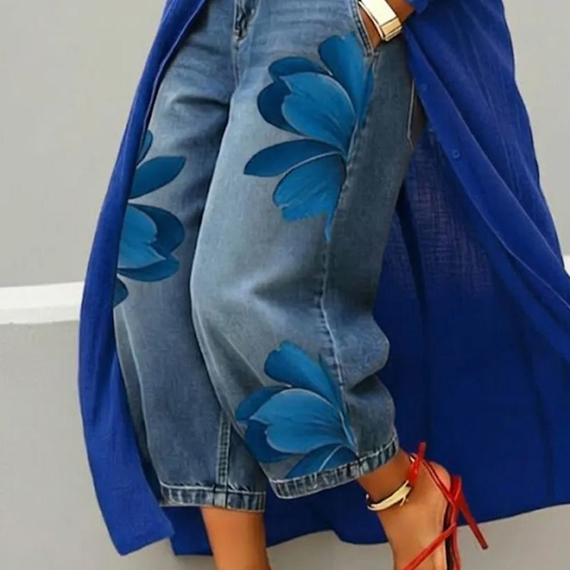 Artistic Flower-jeans met wijde pijpen voor dames