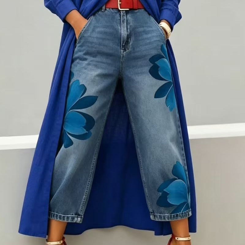 Artistic Flower-jeans met wijde pijpen voor dames