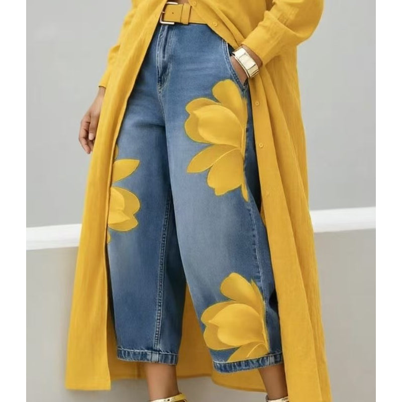 Artistic Flower-jeans met wijde pijpen voor dames
