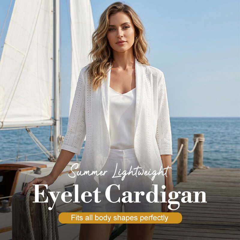 🧥 50% KORTING! ✨ Lichtgewicht ajourpatroon vest – Ademend, open & ideaal voor lauwe zomeravonden – Perfect als omslagdoek over een strandjurk of over een top 🌊