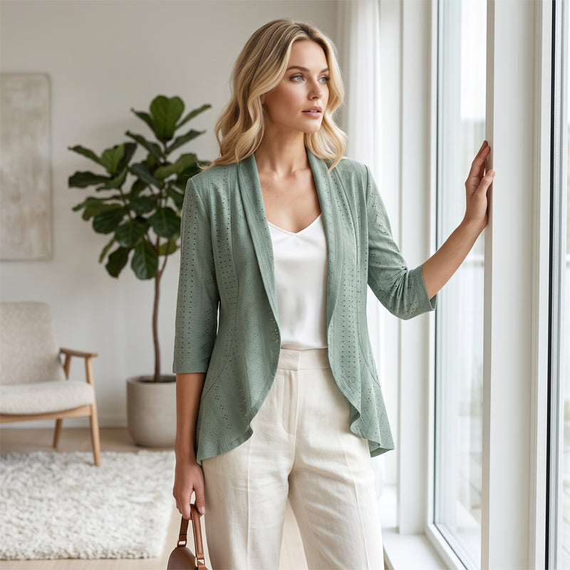 🧥 50% KORTING! ✨ Lichtgewicht ajourpatroon vest – Ademend, open & ideaal voor lauwe zomeravonden – Perfect als omslagdoek over een strandjurk of over een top 🌊