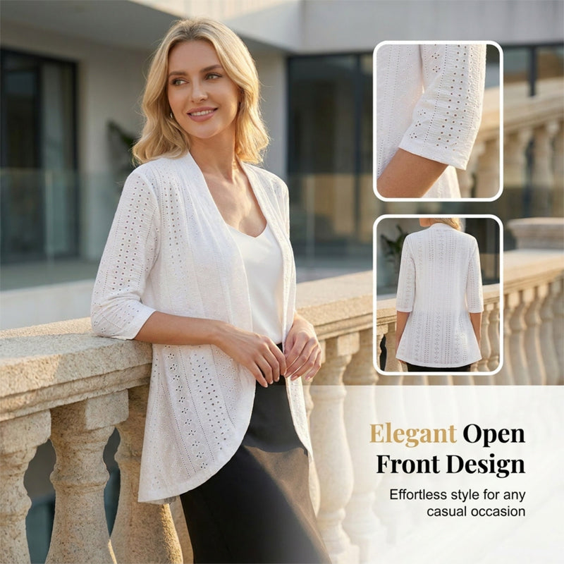 🧥 50% KORTING! ✨ Lichtgewicht ajourpatroon vest – Ademend, open & ideaal voor lauwe zomeravonden – Perfect als omslagdoek over een strandjurk of over een top 🌊