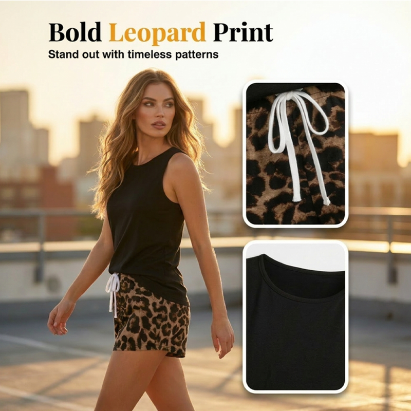 👕50% KORTING! ✨ Set met damestanktop en luipaardprintshort – Casual, opvallend, stijlvol 🐆