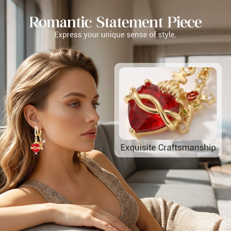 Vintage-Inspired Red Heart & Cross Earrings