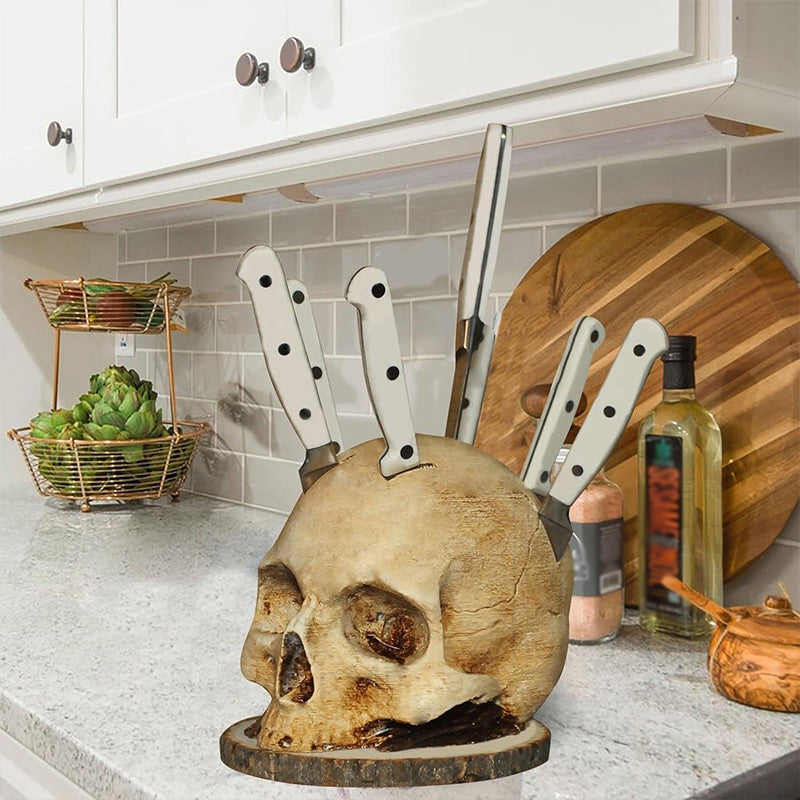 💀 Creatieve harsen schedel meshouder – stoer design, stevig en stabiel voor al je messen.