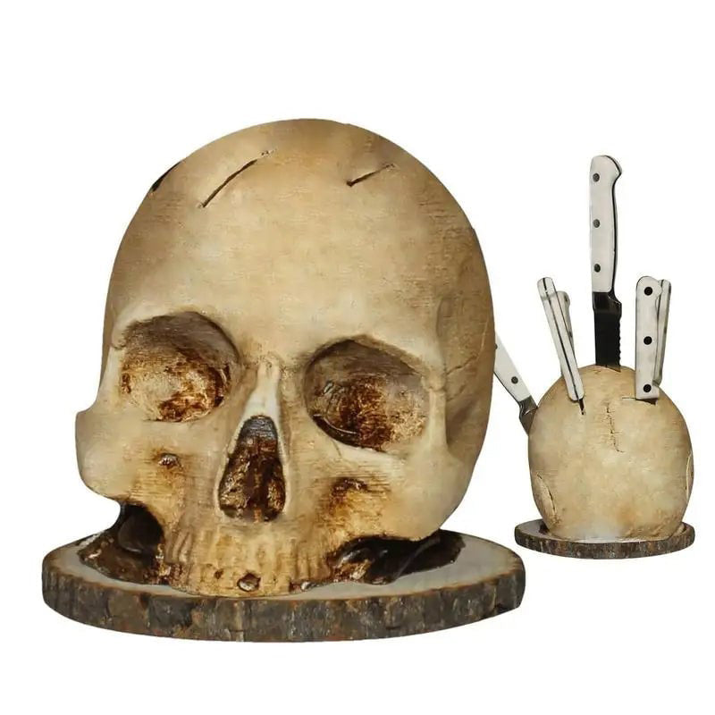 💀 Creatieve harsen schedel meshouder – stoer design, stevig en stabiel voor al je messen.
