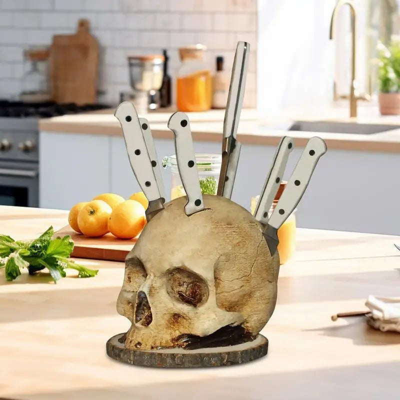 💀 Creatieve harsen schedel meshouder – stoer design, stevig en stabiel voor al je messen.