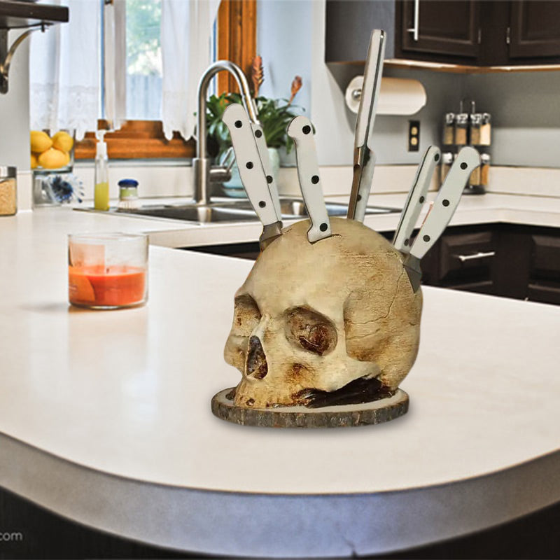 💀 Creatieve harsen schedel meshouder – stoer design, stevig en stabiel voor al je messen.