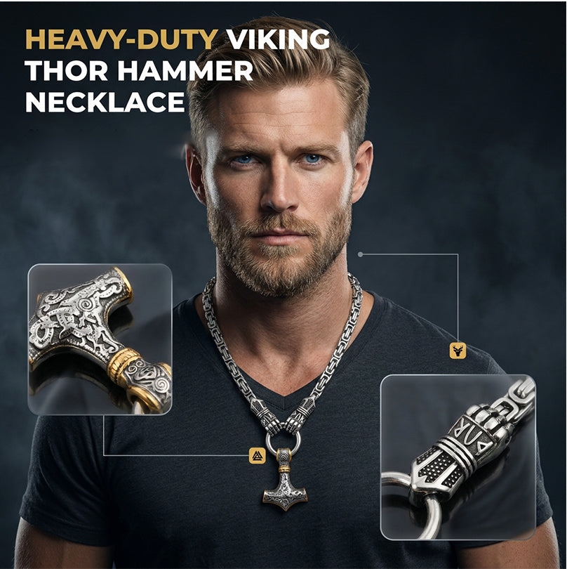 ⚡ Vikingse Thor Hamer Ketting | Roestvrij Staal & Byzantijnse Schakel | Nu in de Sale! ⚡