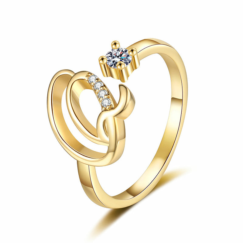 Verstelbare ring met glinsterende initiaal voor dames