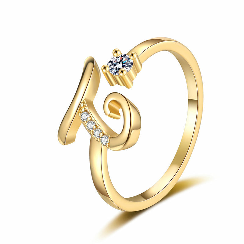 Verstelbare ring met glinsterende initiaal voor dames