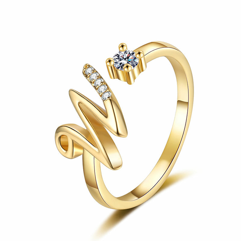 Verstelbare ring met glinsterende initiaal voor dames