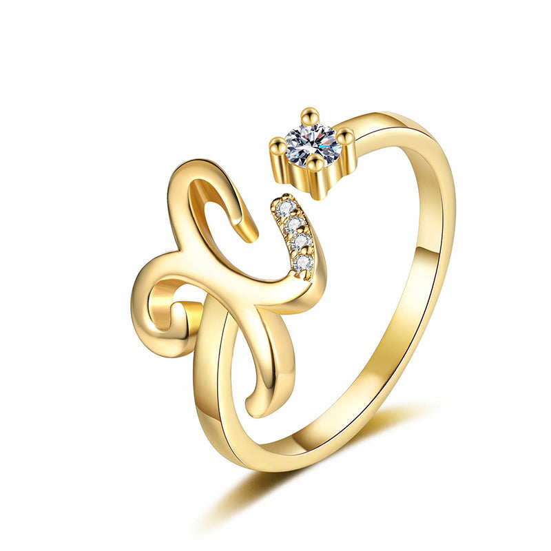 Verstelbare ring met glinsterende initiaal voor dames