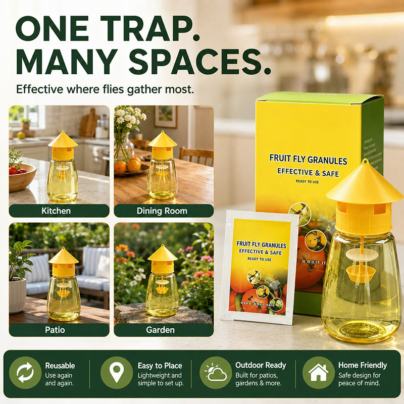 ❄️Zomerfresh 50% Korting!🌿Herbruikbare Vliegenval met Lokstof – Insecticidevrije Fruitvliegenvanger voor Keuken, Terras & Tuin