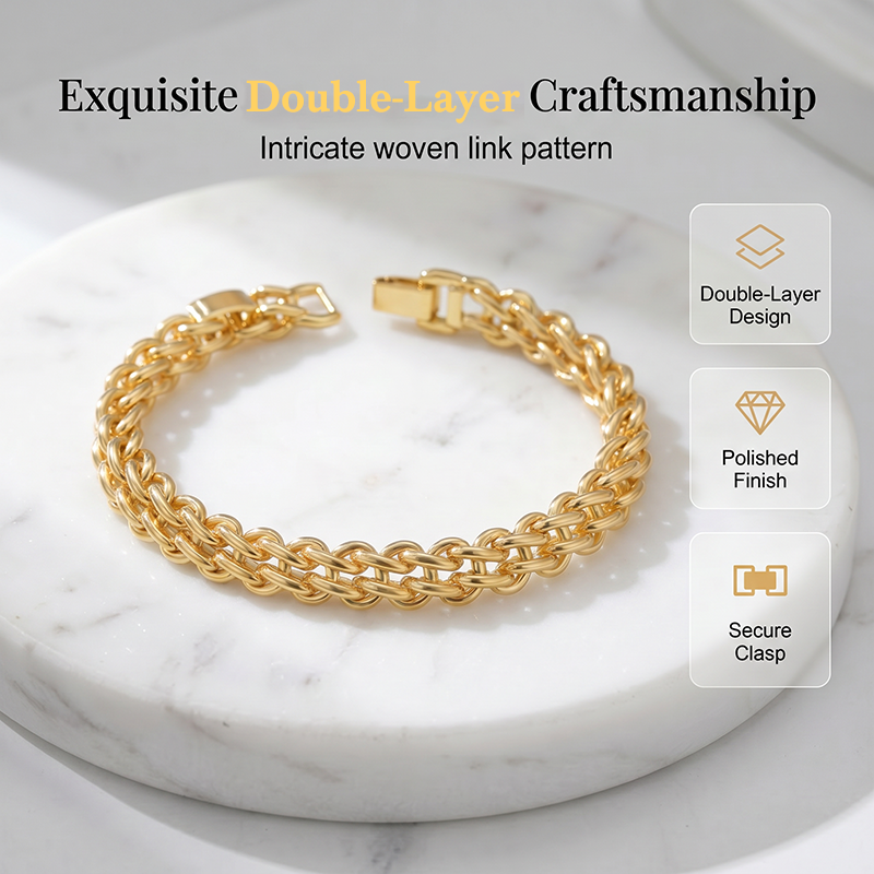 Elegante gouden armband met dubbele rij schakels