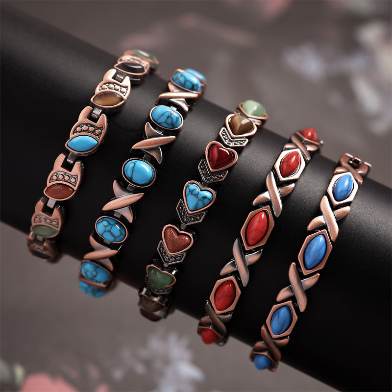 Magnetische stenen armband met antieke koperafwerking