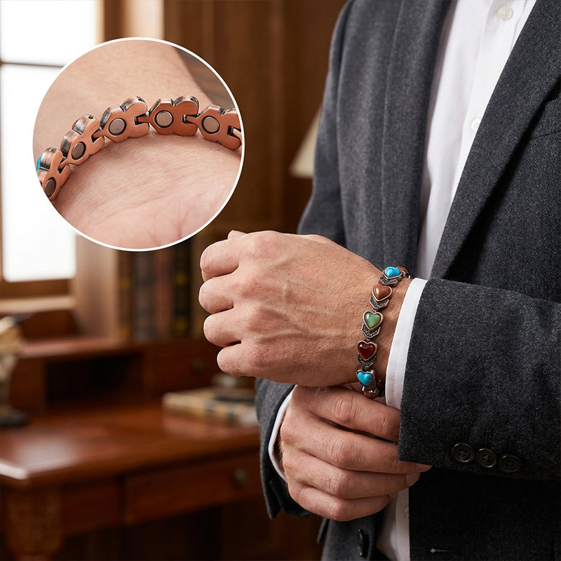 Magnetische stenen armband met antieke koperafwerking