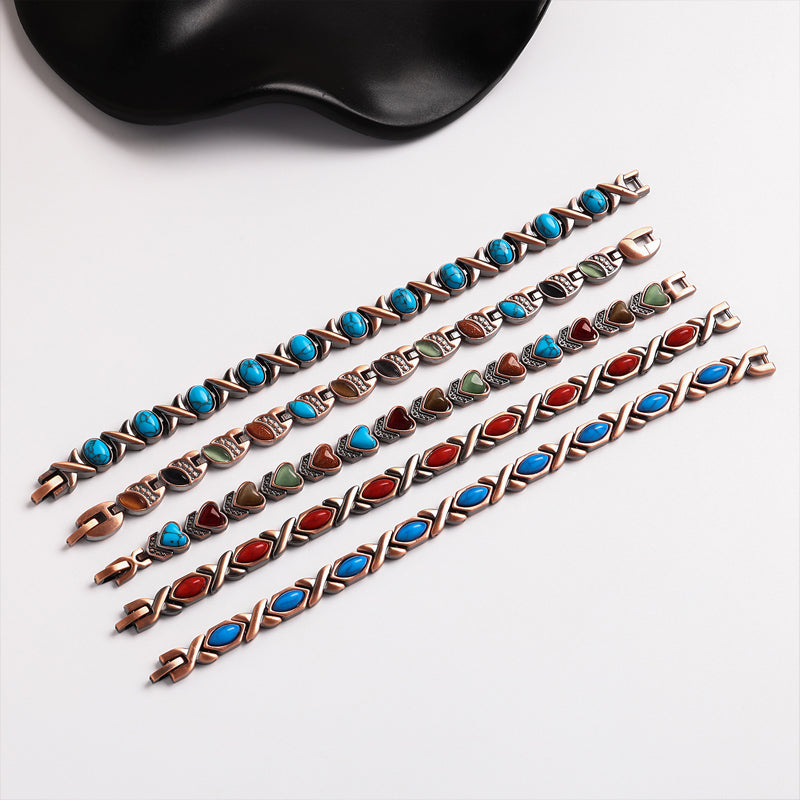 Magnetische stenen armband met antieke koperafwerking