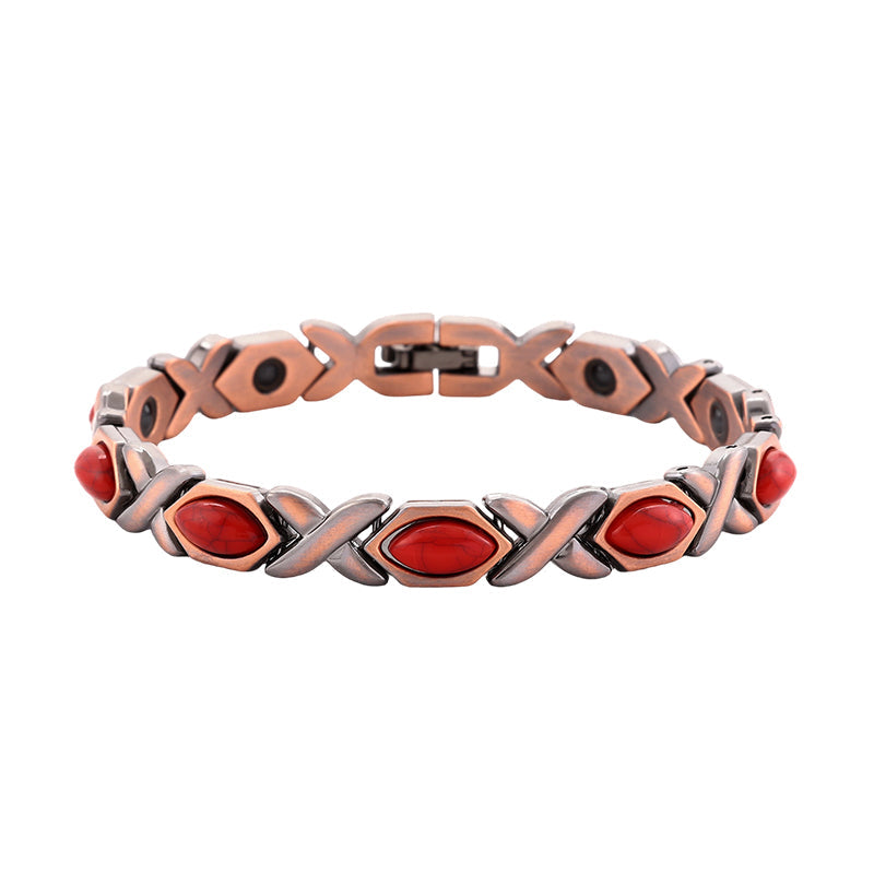 Magnetische stenen armband met antieke koperafwerking