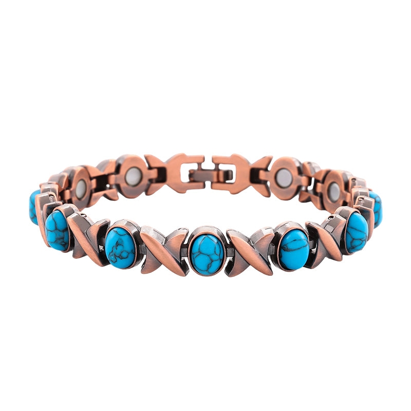 Magnetische stenen armband met antieke koperafwerking