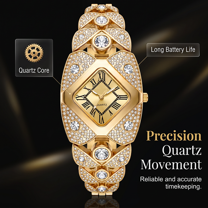 📢📢50% KORTING!! ⏰ Dames Quartz Horloge – Legering – Ruitvormige Wijzerplaat met Strass voor Dames