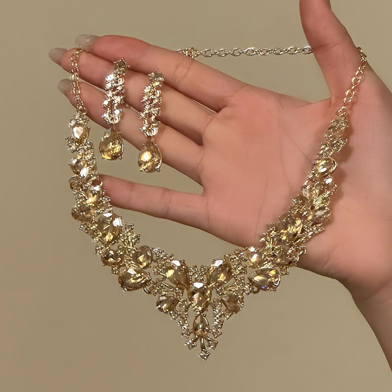 ⏳Tijdelijk 50% korting⏰Elegante Gele Fonkelende Strass Sieraden💎📿