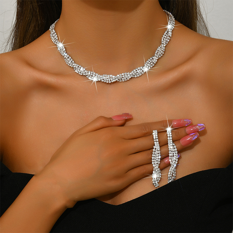 Fonkelende Strass Klauwketting Ketting & Oorbellen Set voor Dames