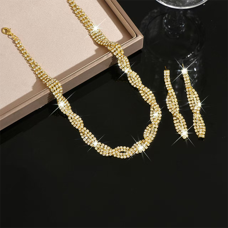 Fonkelende Strass Klauwketting Ketting & Oorbellen Set voor Dames
