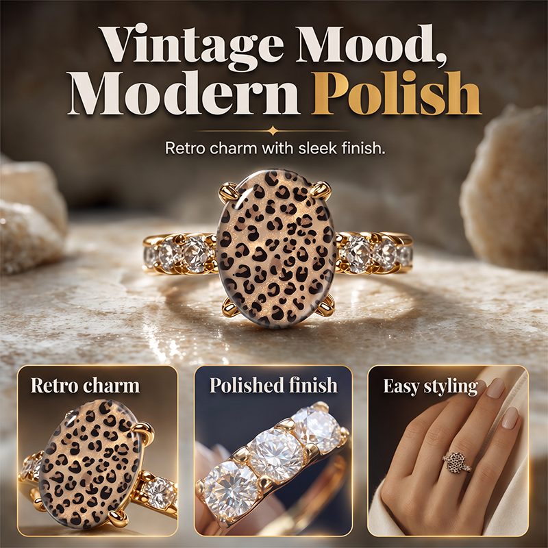 Vintage Luipaardprint Ovale Ring