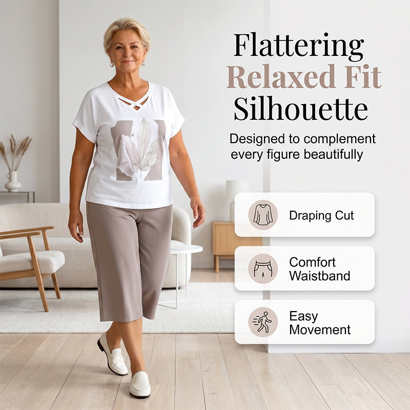 Casual tweedelige set voor dames: T-shirt met V-hals en cropped broek