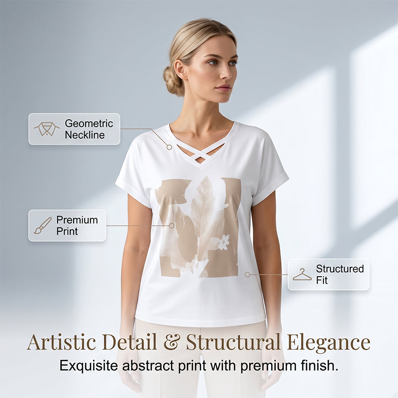 Casual tweedelige set voor dames: T-shirt met V-hals en cropped broek