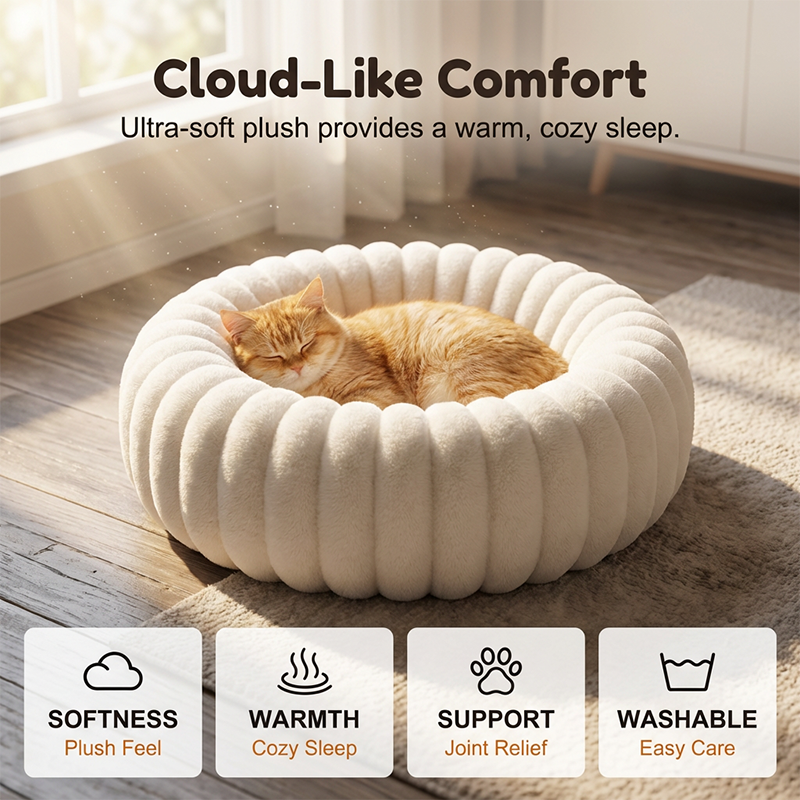 🐱💤 Panier rond apaisant ultra-doux pour chat et chien – Bordure surélevée, nid douillet parfait pour des siestes sereines 🐶☁️