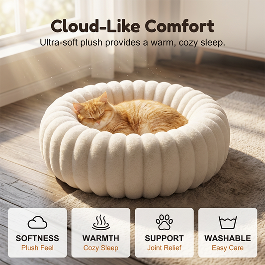 🐱💤 Panier rond apaisant ultra-doux pour chat et chien – Bordure surélevée, nid douillet parfait pour des siestes sereines 🐶☁️