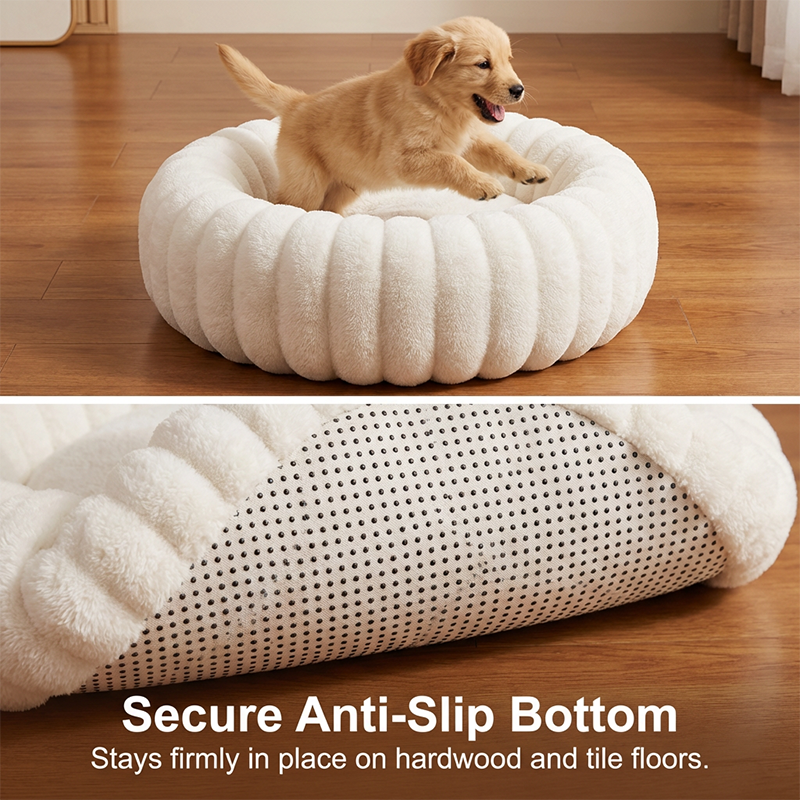 🐱💤 Panier rond apaisant ultra-doux pour chat et chien – Bordure surélevée, nid douillet parfait pour des siestes sereines 🐶☁️