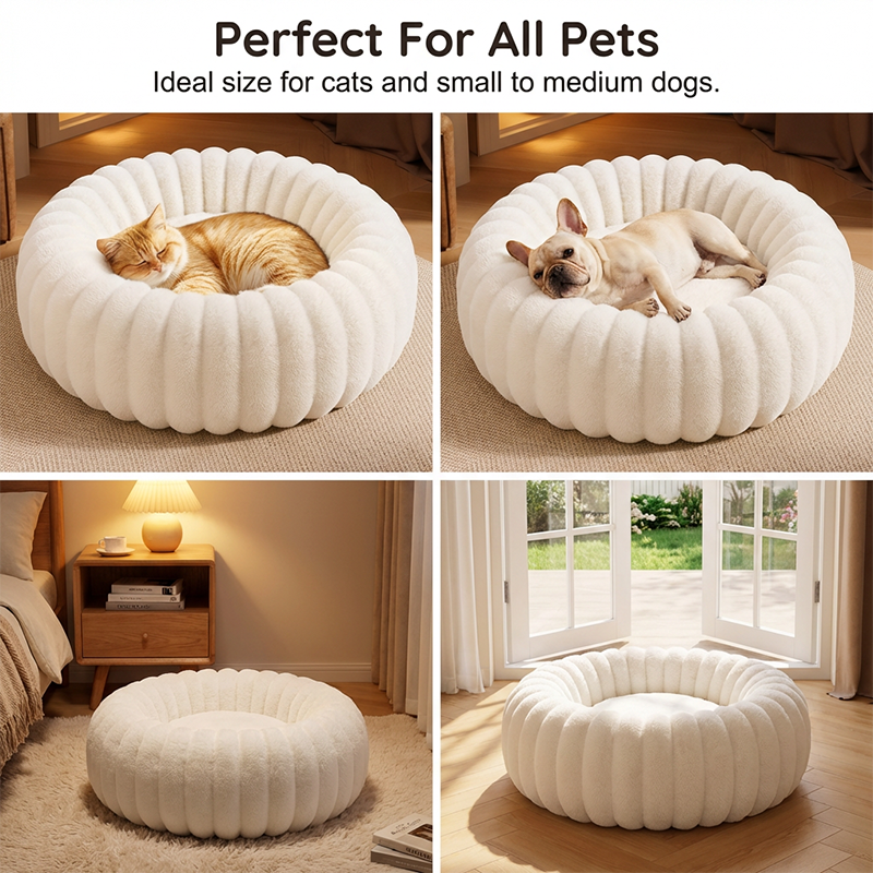 🐱💤 Panier rond apaisant ultra-doux pour chat et chien – Bordure surélevée, nid douillet parfait pour des siestes sereines 🐶☁️