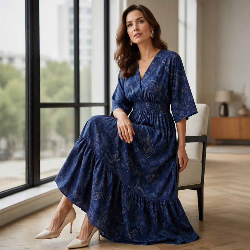 Elegante jurk met V-hals en print voor dames