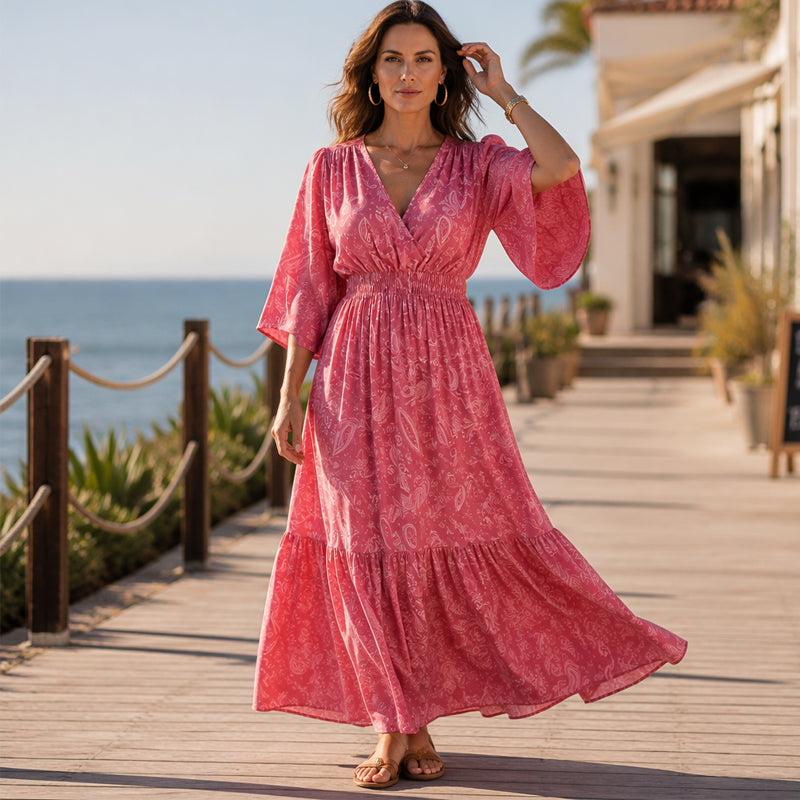 Elegante jurk met V-hals en print voor dames
