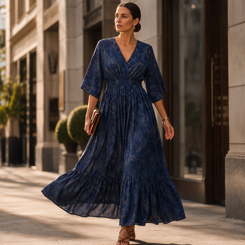 Elegante jurk met V-hals en print voor dames
