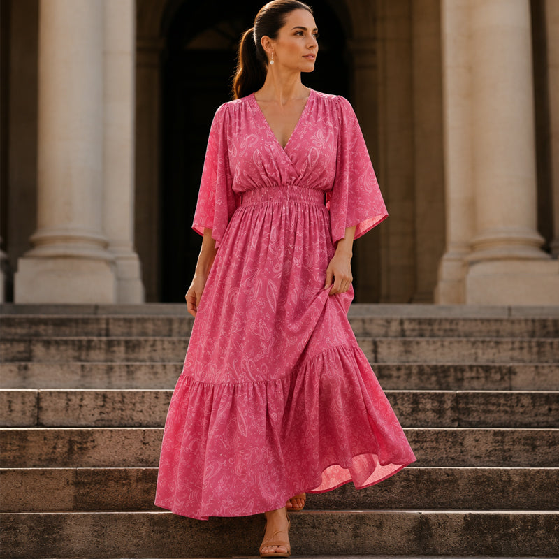 Elegante jurk met V-hals en print voor dames