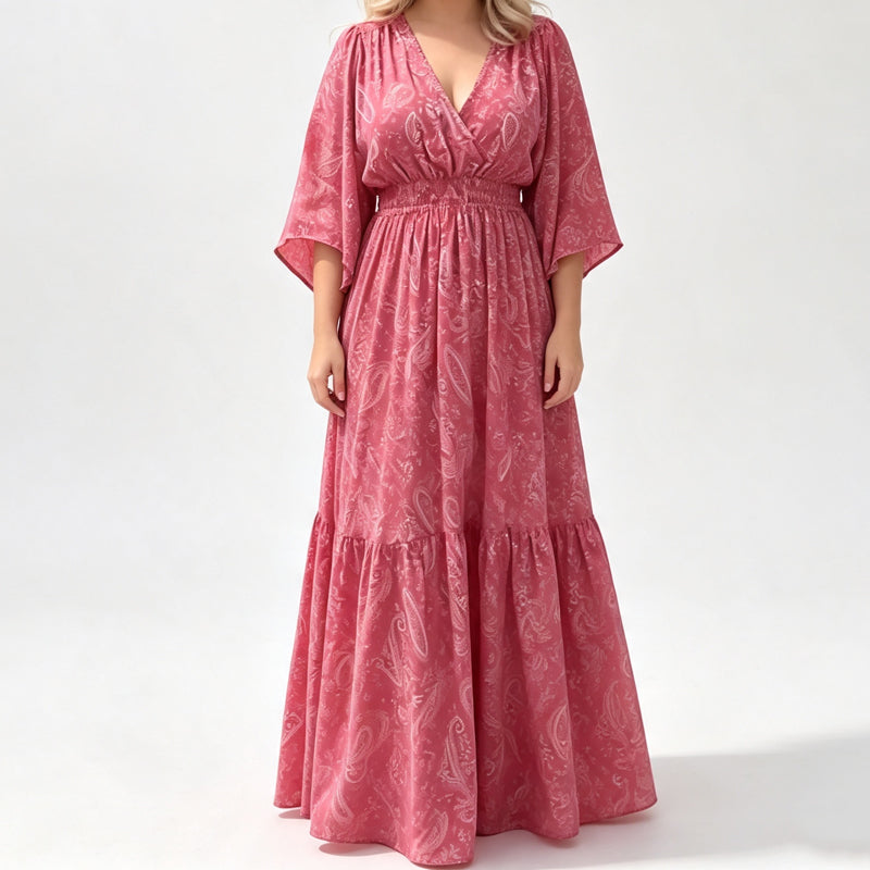 Elegante jurk met V-hals en print voor dames