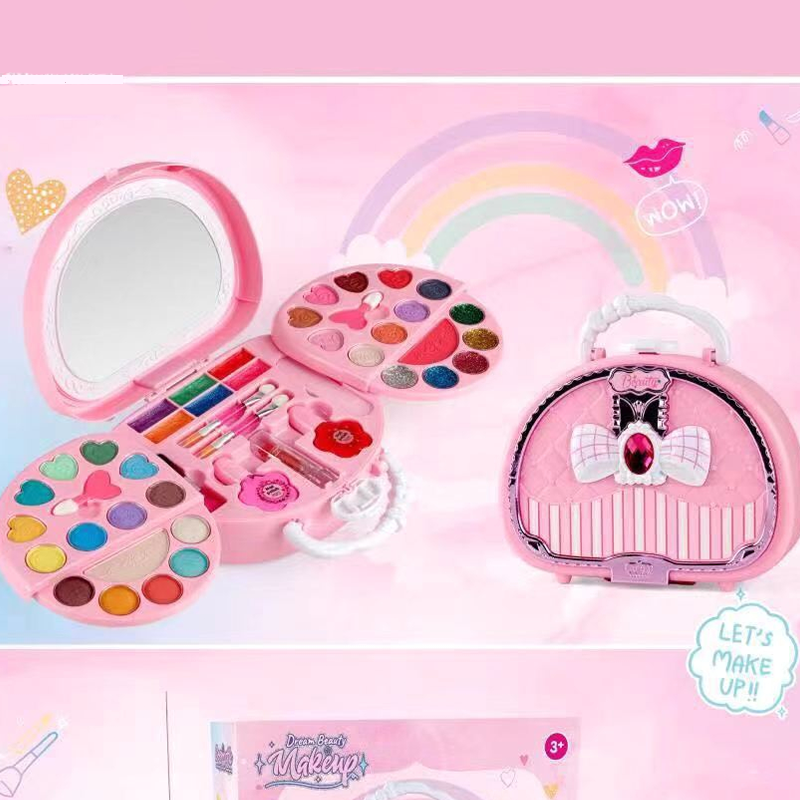 Wasbare make-upspeelset voor kinderen met draagbaar roze handtasje