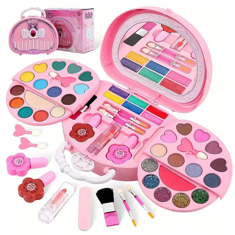 Wasbare make-upspeelset voor kinderen met draagbaar roze handtasje